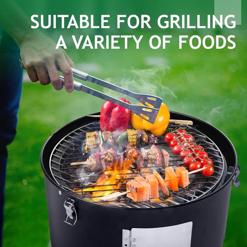 Outvita Vertical 18.5 Inch Steel Charcoal Smoker, Heavy Duty 3-in-1 Portable Outdoor Grill Cooker with Built-in Thermometer for Outdoor Backyard Cooking Grilling Camping