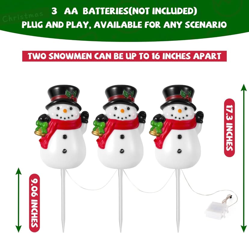 3-Pack Snowman Pathway Lights With Timer, LED Christmas Outdoor Decorations, Waterproof Figure Lights for Garden, Yard, Lawn, Street