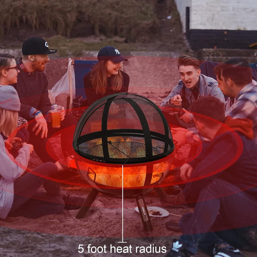 Ikuby Ball of Fire Pit 35" Outdoor fire with BBQ Grill Globe Large Round Pit,Patio Fireplace for Camping, Heating, Bonfire and Picnic