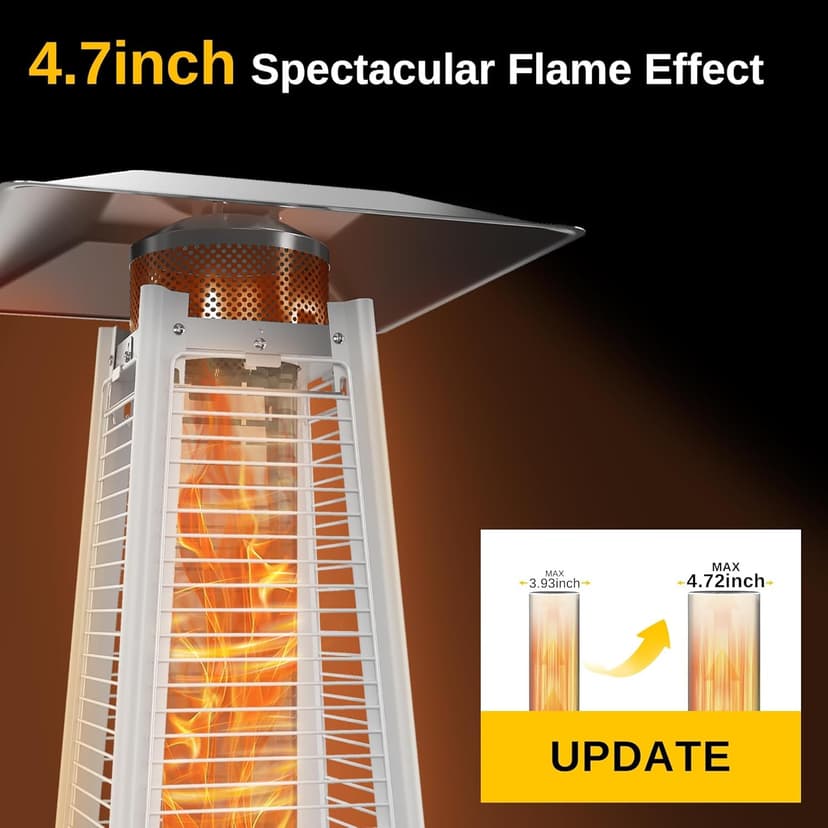 EAST OAK 48,000 BTU Pyramid Patio Heater, Outdoor Patio Heater All Stainless Steel With Wheels, Quartz Glass Tube Propane Heater for Commercial & Residential, Triple Protection System, 2025 Upgrade