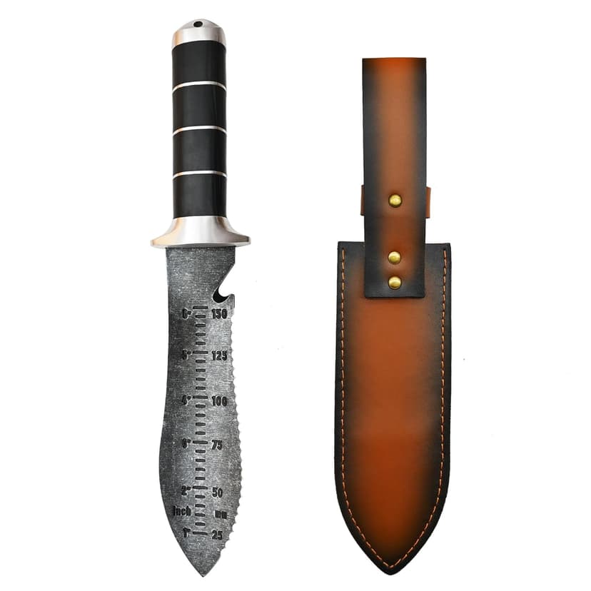 TONMA Hori Hori Garden Knife [Made in Japan] Heavy Duty Stainless Steel Japanese Hori Knife with Sheath Garden Tools, Natural Wenge Wood Handle, Full Tang, 5.5-Inch Blade