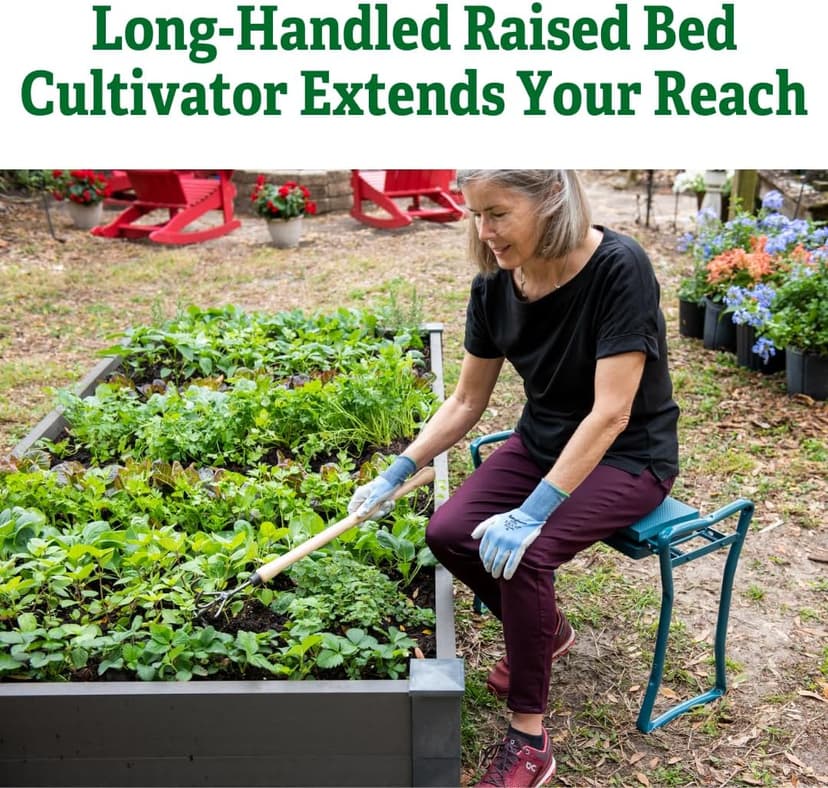 DeWit Gardener's Supply Company Lifetime Raised Bed Cultivator & Long-Handled Garden Hoe | High Carbon Boron Steel Gardening Tool - 18" Handle