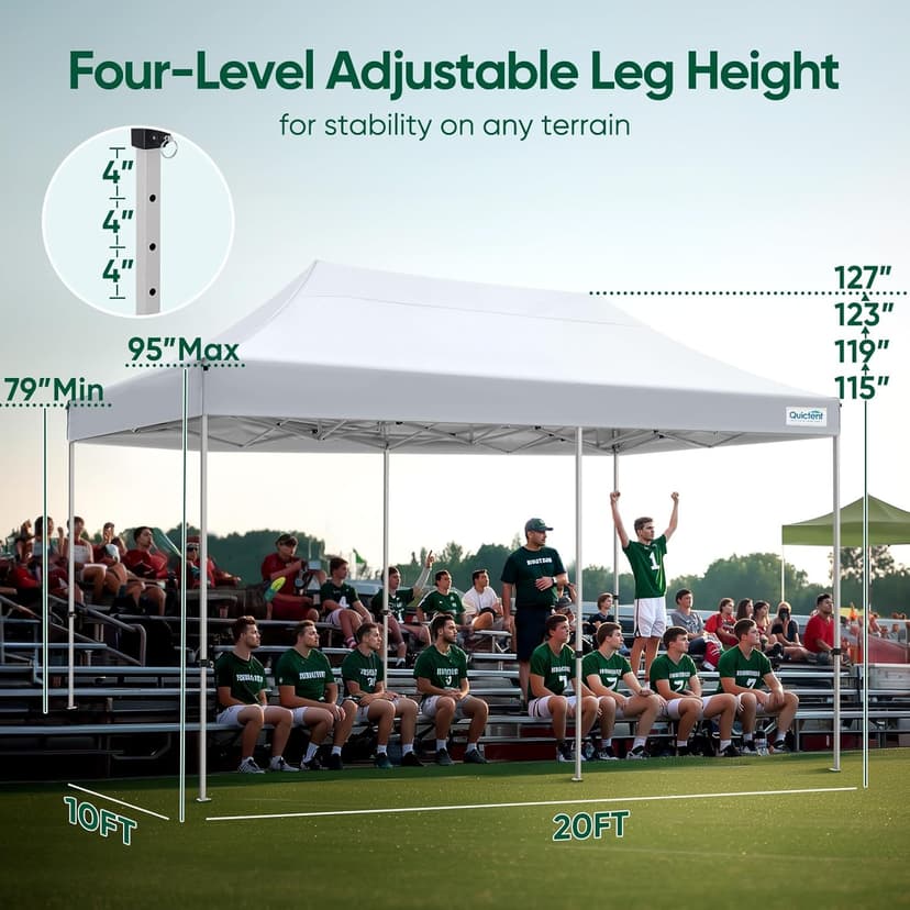 Quictent 10'x20' Heavy Duty Pop up Canopy Tent, Commercial Grade Instant Shelter with Wheeled Bag for Outdoor, Beach, Parties, Markets, 500D Silver Coated UPF 50+ Sun Shield