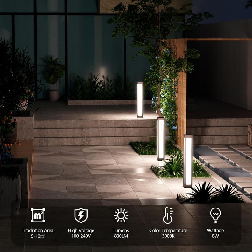 SkyGlow Outdoor Landscape Path Light, 32" Waterproof Stainless Steel LED Lighting, 8W 800LM Curb Appeal Lights, Modern Lawn Lights for Garden, Pathway, Bollard, Patio, Courtyard, Driveway Decoration