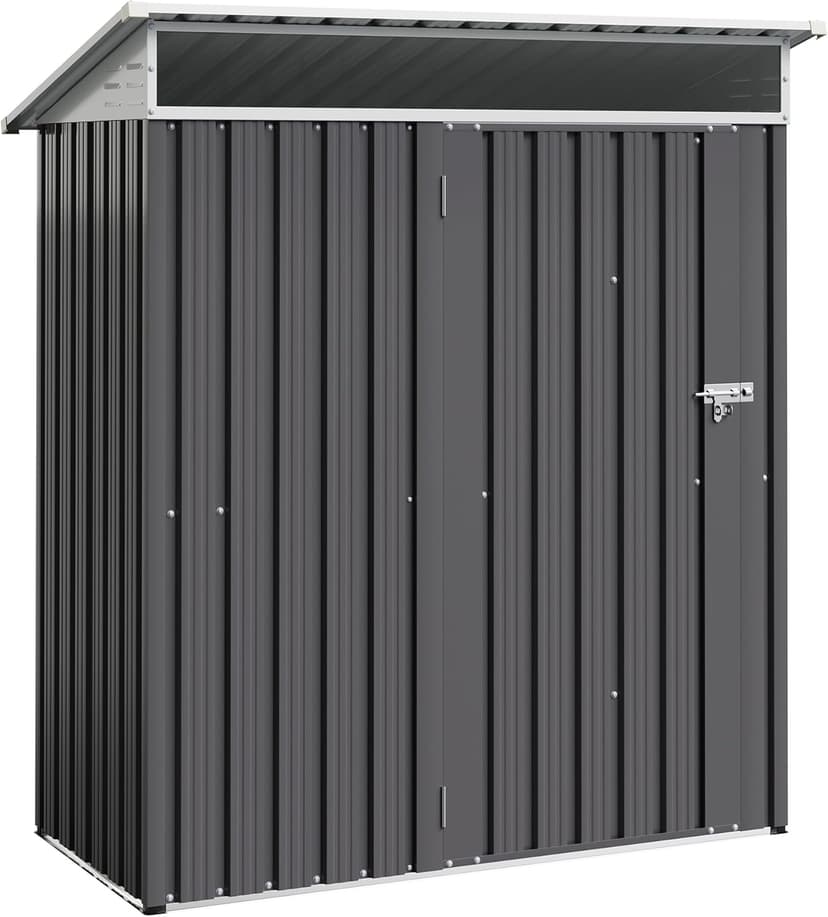 Shintenchi 5x3 FT Outdoor Storage Shed with Window, Outdoor Waterproof Storage Shed Metal Garden Shed with Lockable Single Door, Weather Resistant Tool Storage House Shed for Garden,Backyard,Drak Gray