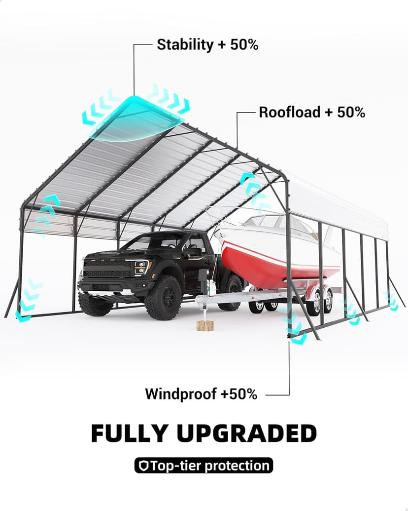 20'x25'x13' Metal Carport for 2 Cars, Extra Tall Carport, Reinforced Frame and Roof for All-Weather, Permanent Garage for Bass Boats, Full-Sized Pickup Trucks, and Tractors, N.W. 900 Lbs