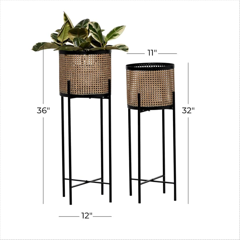 Deco 79 Metal Indoor Outdoor Planter Large Planter Pot with Removable Stand, Set of 2 Planters 11"W, 32"H, Gold