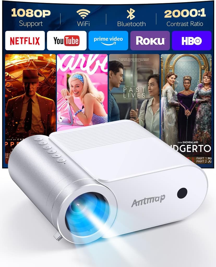 Outdoor Projector With WiFi and Bluetooth, 1080P Movie Projectors for Phone, Home Theater Projector for Bedroom, 200” Screen Wireless WiFi Projector with 3W Speaker for iPhone/HDMI/USB/TV Stick