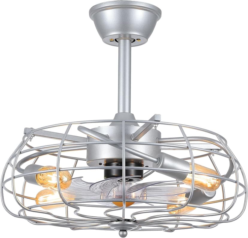 Asyko Outdoor Caged Ceiling Fans with Lights - Bladeless Low Profile Ceiling Fan Light with Remote, 19" Enclosed Ceiling Fan for Covered Outdoor