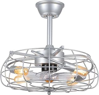Asyko Outdoor Caged Ceiling Fans with Lights - Bladeless Low Profile Ceiling Fan Light with Remote, 19" Enclosed Ceiling Fan for Covered Outdoor