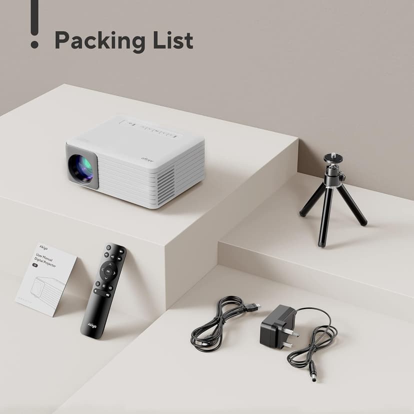 Mini Projector with WiFi and Bluetooth, AKIYO 1080P Supported Projector with Projector Stand, Portable Movie Projector for Home Theater/Outdoor, Compatible with iOS/Android/Laptop/TV Stick/HDMI/PS5