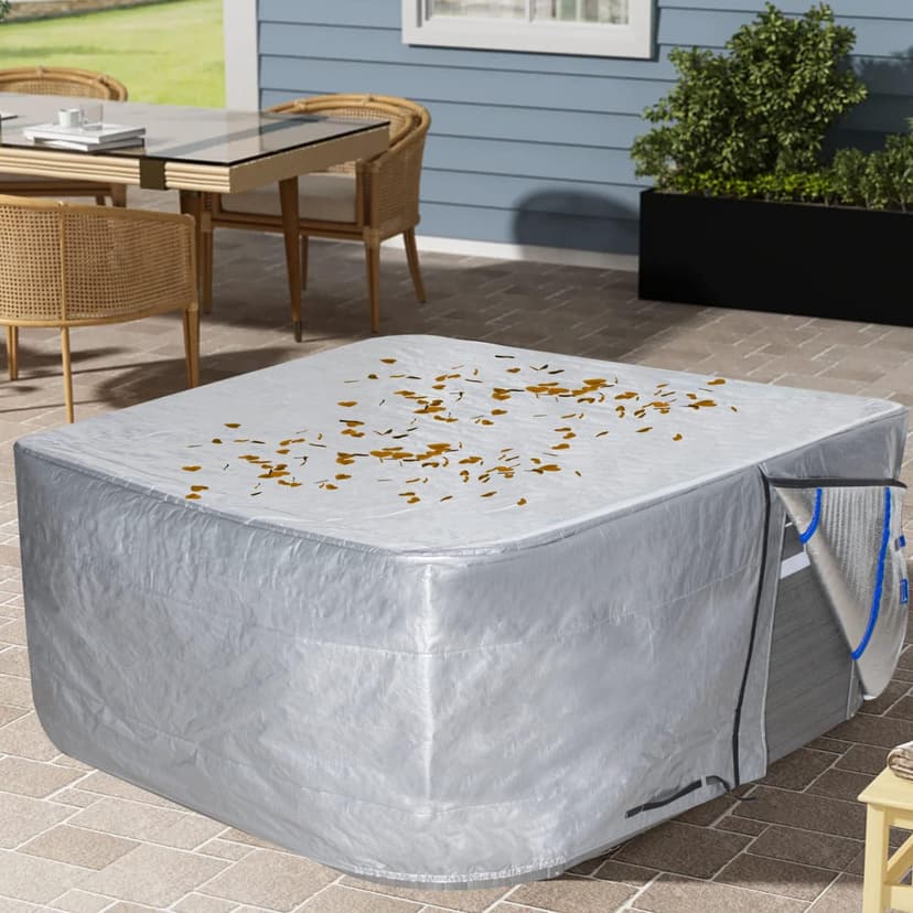 UCEDER Hot Tub Cover with Insulation170G Polyethylene Spa Cover Waterproof and UV Protection Hot Tub Sun Shield(76"x76"x35",Silver)
