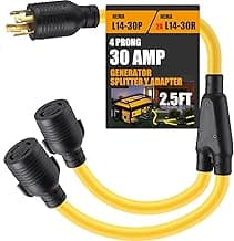 Kanayu 4 Prong 30 Amp Generator Splitter Y Adapter Cord Compatible with NEMA L14-30P to 2X L14-30R, Generator Locking Power Adapter Cord for Manual Transfer Switch, Outages SJTW 10 AWG/4 C, 2.5 FT