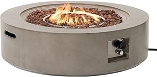 SUNBURY Outdoor 40" Propane Fire Pit Table, CSA Certified,50000 BTU Gray Patio Fire Table, Concrete Round Gas Fire Table w Lava Rocks (Tank Outside)