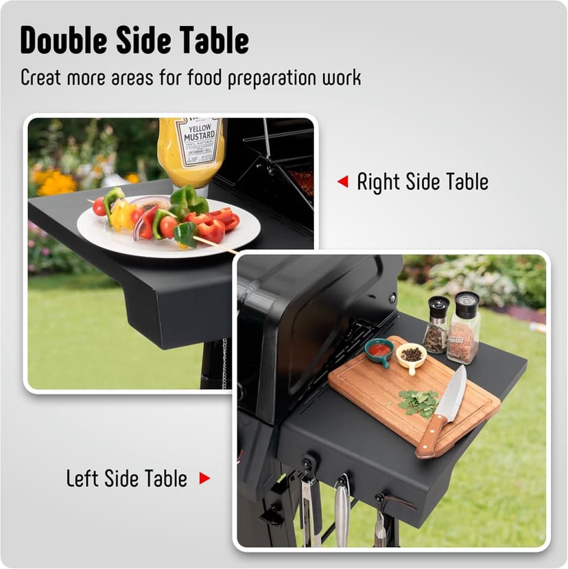 4-Burner Propane Gas Grill, Outdoor Grill with 2 Side Tables and Porcelain-Enameled Grates for Patio BBQ, 36000 BTU Powerful for Outdoor Cooking, Black - Perfect for Your Next Backyard BBQ