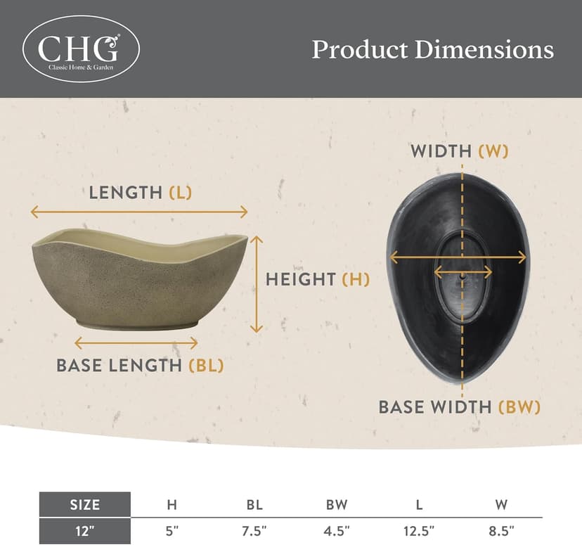 Classic Home and Garden Arc Unique Planter Bowl w/Drain Plug - UV Resistant Shallow Planter - Modern Plant Pot for Herbs (12” Georgia Clay)