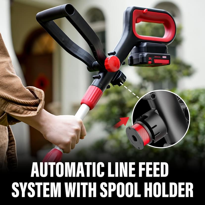 MZK 20V 12'' Cordless String Trimmer, Grass Trimmer&Edger with 4 Replacement Spools, Battery Powered Lightweight Weed Trimmer with Auto Line Feed(Battery and Fast Charger Included)