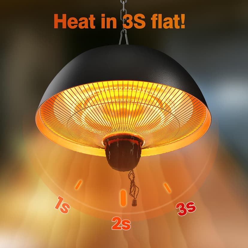 Hanging Patio Heater, Outdoor/Indoor Electric Infrared, Ceiling Heater with 3 Adjustable Modes 600W/900W/1500W.