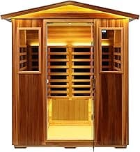 Red Cedar 4 Person Outdoor Ultra-Low EMF（0.5mg） Infrared Sauna, Multi-Person Home Sauna spa, 2160w,12 Heating Panels, LCD Control Panel, Bluetooth Speaker, Chromotherapy Lights, Reading lamp