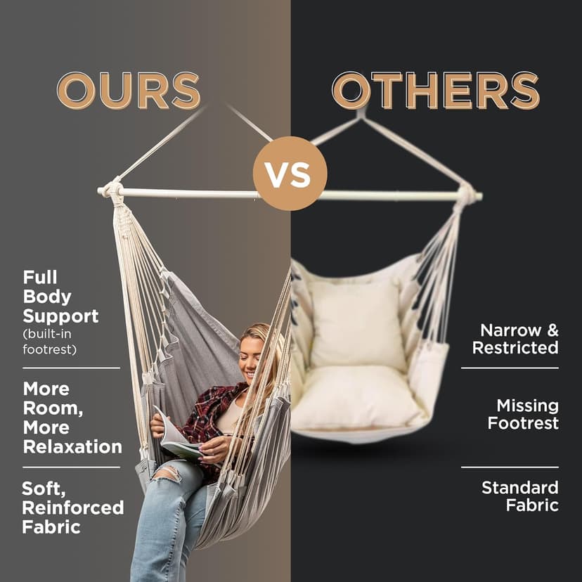 Indoor Hammock Chair Swing - Hanging Hammock Swing Chair - Indoor/Outdoor - Hanging Chairs for Bedroom, Patio, Porch, Swinging Chair Hammock for Adults - Built-In Footrest - Spacious Full-Body Support