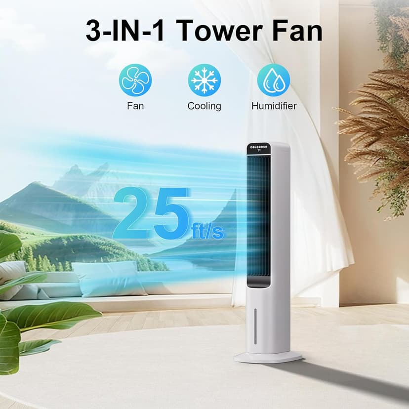 MEPTY 41" Swamp Cooler, 3 in 1 Evaporative Air Cooler with Remote, Portable Cooling Fans that Blow Cold Air with 3 Speeds, 4 Modes, Tower Fan 120° Oscillation Air Conditioner for Bedroom Home Office