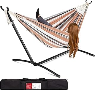 Best Choice Products Double Hammock with Steel Stand, Indoor Outdoor Brazilian-Style Cotton Bed w/Carrying Bag, 2-Person Capacity - Desert Stripes