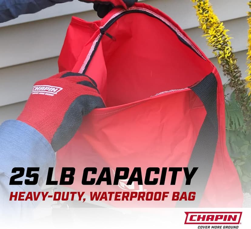Chapin 84700A 25-Pound Professional Handheld Bag Seed spreader with Waterproof Bag, Enclosed Gears, Rear Baffle, Adjustable Shoulder Strap and Multiple Spread Options, Red, 1.0 Count