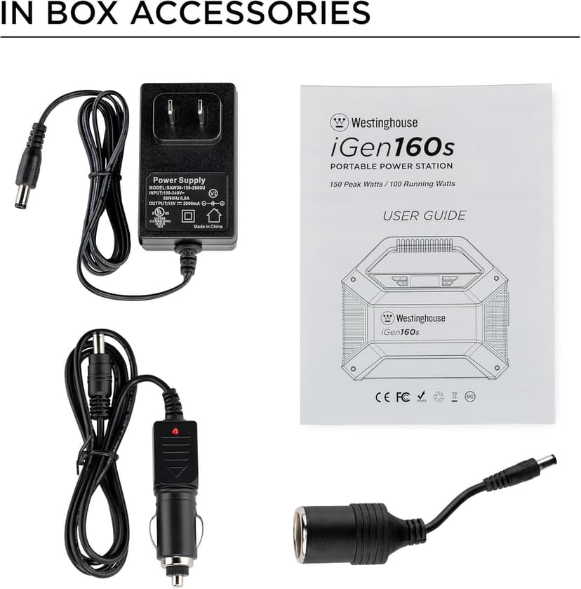 Westinghouse 155Wh 150 Peak Watt Portable Power Station & Solar Generator, Modified Sine Wave AC Outlet, Backup Lithium Battery for Camping, Home, Travel, Indoor/Outdoor Use (Solar Panel Not Included)