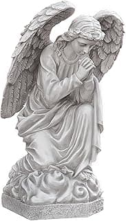 Design Toscano DB24728 Praying Basilica Angel Kneeling Outdoor Garden Statue, 26 Inch, Antique Stone