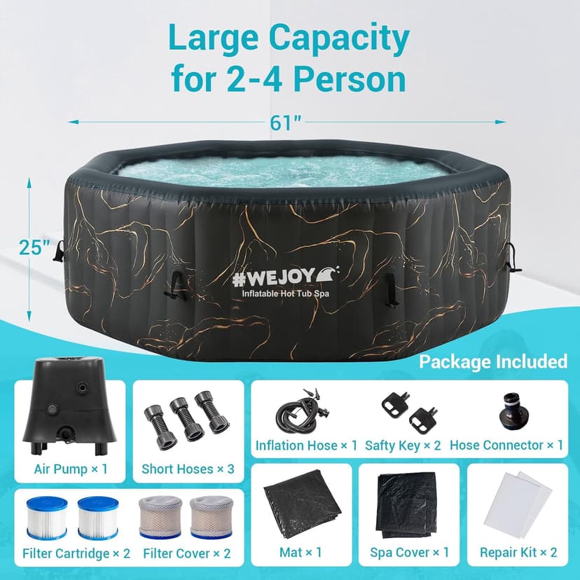 #WEJOY Portable Hot Tub61X61X25 Inch Air Jet Spa 2-4 Person Inflatable Octagon Outdoor Heated Hot Tub Spa with 120 Bubble Jets