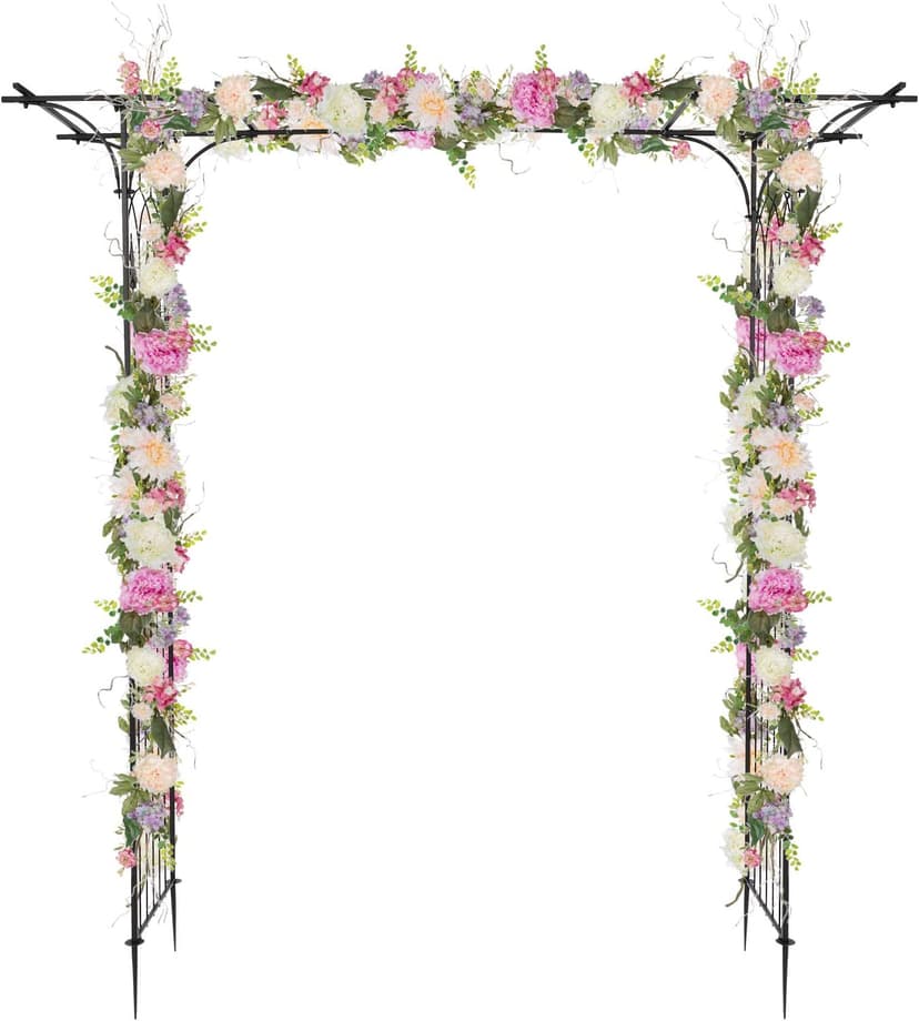 VINGLI Garden Arbor, Arch Archway for Wedding Ceremony Party, Steel Garden Trellis for Plant Climbing, Christmas Decorations Pergola for Backyard, Lawn (Black)