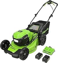 Greenworks 48V (2 x 24V) 21" Brushless Cordless (Self-Propelled) Lawn Mower (LED Headlight), (2) 5.0Ah Batteries and Dual Port Rapid Charger Included (125+ Compatible Tools)