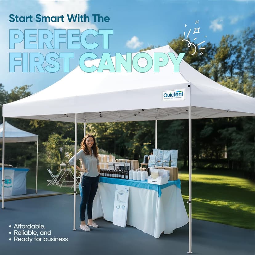 Quictent 10'x20' Heavy Duty Pop up Canopy Tent, Commercial Grade Instant Shelter with Wheeled Bag for Outdoor, Beach, Parties, Markets, 500D Silver Coated UPF 50+ Sun Shield