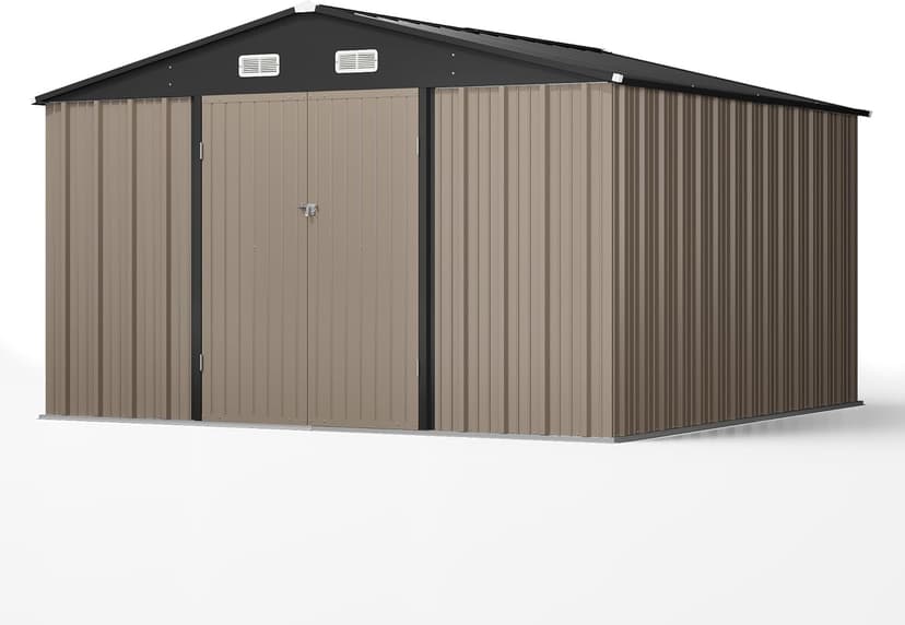 Patiowell 10 x 10 FT Outdoor Storage Shed,Metal Yard Shed with Design of Lockable Doors, Utility and Tool Storage for Garden, Patio, Backyard, Outside use,Brown