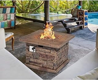 HOMPUS Outdoor Propane Fire Pit Table 32-inch Imitation Stone Square Concrete Propane Fire Pit with Lava Rocks and Rain Cover 50,000 BTU Gas Smokeless Fire Pits for Outside Patio,Garden, CSA Certified