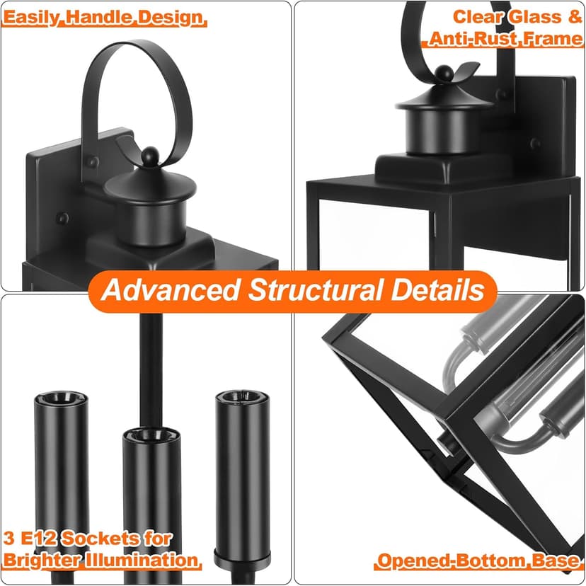 Outdoor Wall Light Fixture, 3-Light 19” Large Waterproof Outside Wall Mounted Sconce Light Fixture with Clear Glass Shade, Black Anti-Rust Exterior Wall Lantern for House, Front Porch, Garage