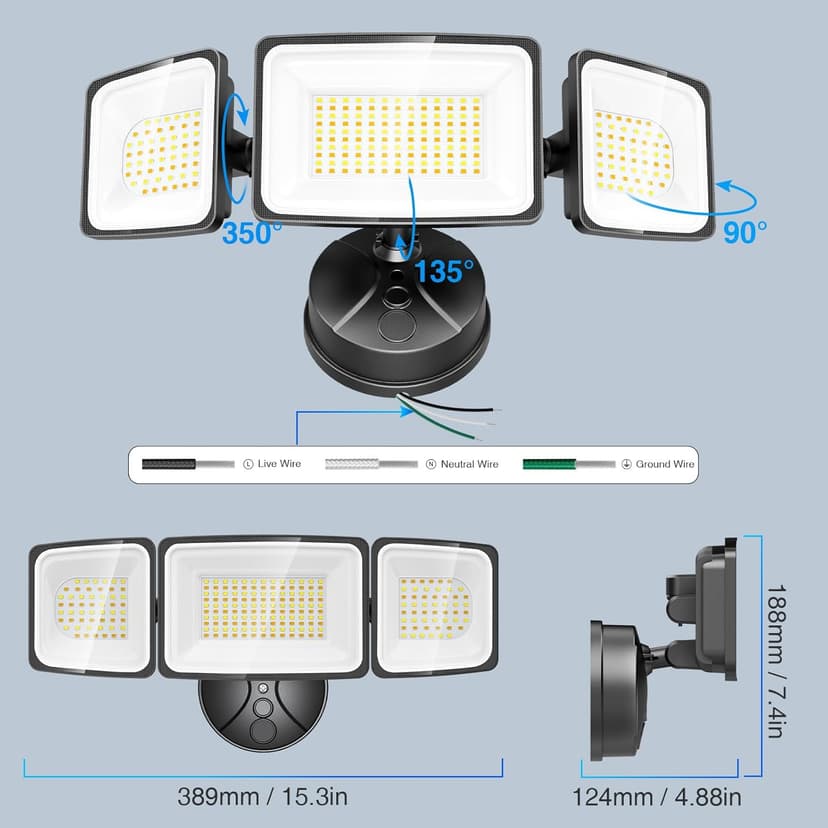 Onforu 100W Smart LED Security Flood Lights Outdoor, 9000LM Brightness Adjustable, WiFi Alexa Flood Light APP Control Tunable 2700K-6500K, Exterior Floodlight with 3 Adjustable Heads for Yard Garage