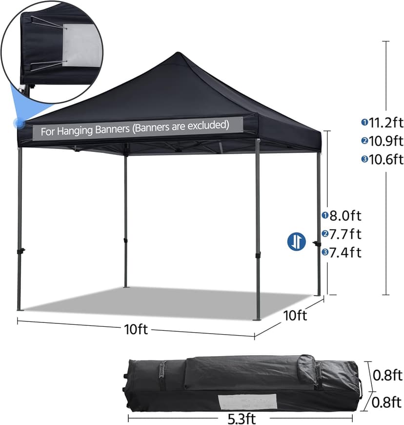 Yaheetech Canopy Tent, Commercial Instant Heavy Duty Canopy, 500D Waterproof Adjustable Canopy with Wheeled Carry Bag, 4 Sandbags and 4 Stakes (10x10, Black)