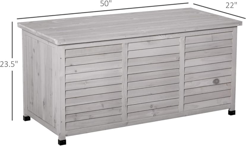 Outsunny 75 Gallon Wooden Deck Box, Outdoor Storage Container with Aerating Gap & Weather-Fighting Finish, Grey