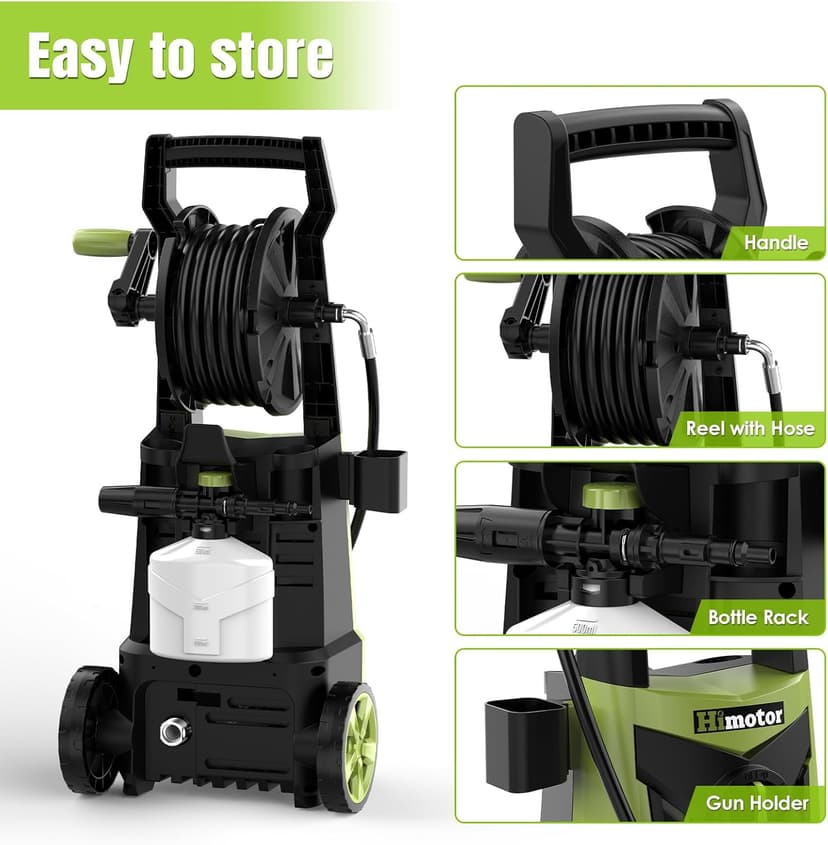 Pressure Washer, 4000PSI 2.8 GPM Power Washer with 35FT Power Cord and 26FT Hose, Electric Pressure Washer with 5 Nozzles & 500ml Foam Cannon, Cleaning for Cars, Home, Driveways, Yards, Pools