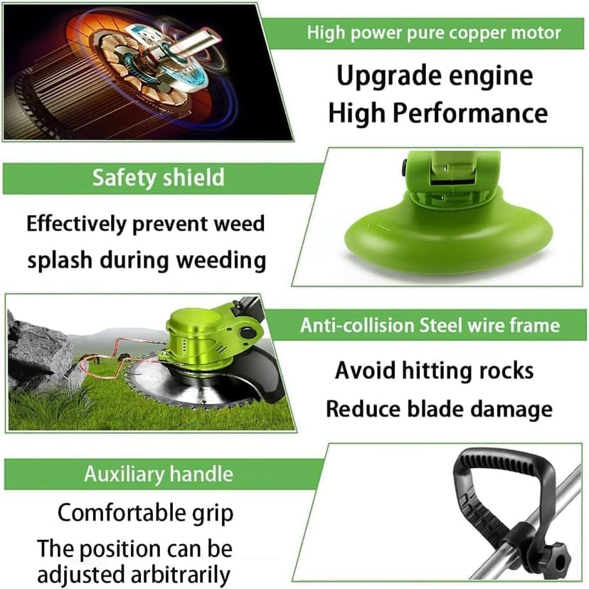 Electric Weed Wacker 24V Electric Weed Cordless Eater with 2pcs Batteries and 3 Types Blades&Auxiliary Wheel Weed Trimmer Lightweight 3 in 1 Stringless Grass Trimmer Edger/Brush Cutter for Lawn