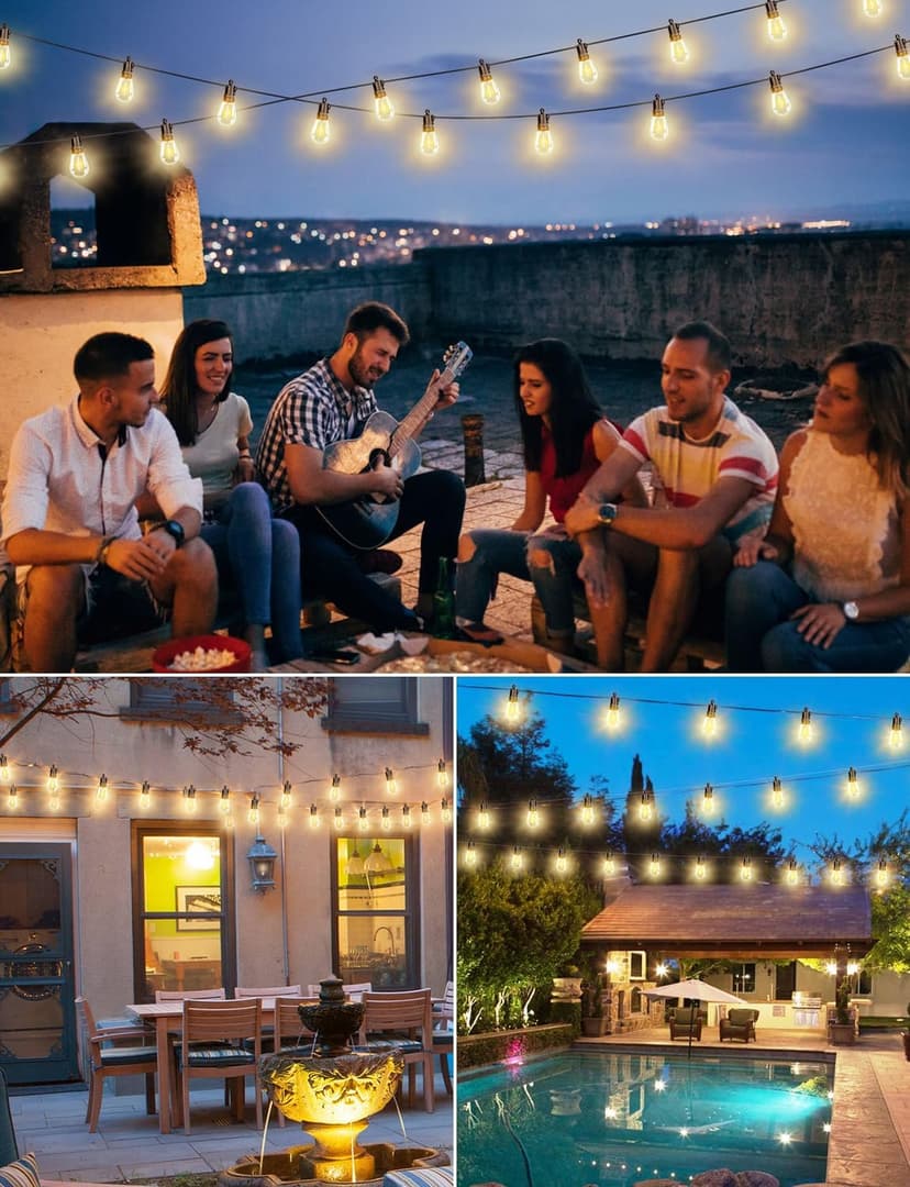 Brightever LED Outdoor String Lights, 60FT Patio Lights with 17 Shatterproof S14 Vintage Edison Bulbs(1 Spare), Outside Hanging Light Waterproof for Porch, Garden, Deck, Backyard, 2700K Dimmable