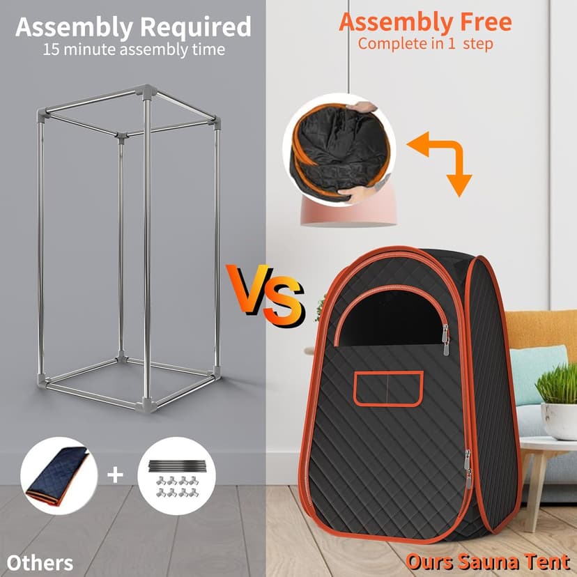 FIOCCO Portable Sauna Box, Portable Sauna for Home with 2.6L Steamer Generator, Remote Control, Portable Chair & Floor Mat, Full Body Personal Saunas Tent for Health, 9 Levels, Orange