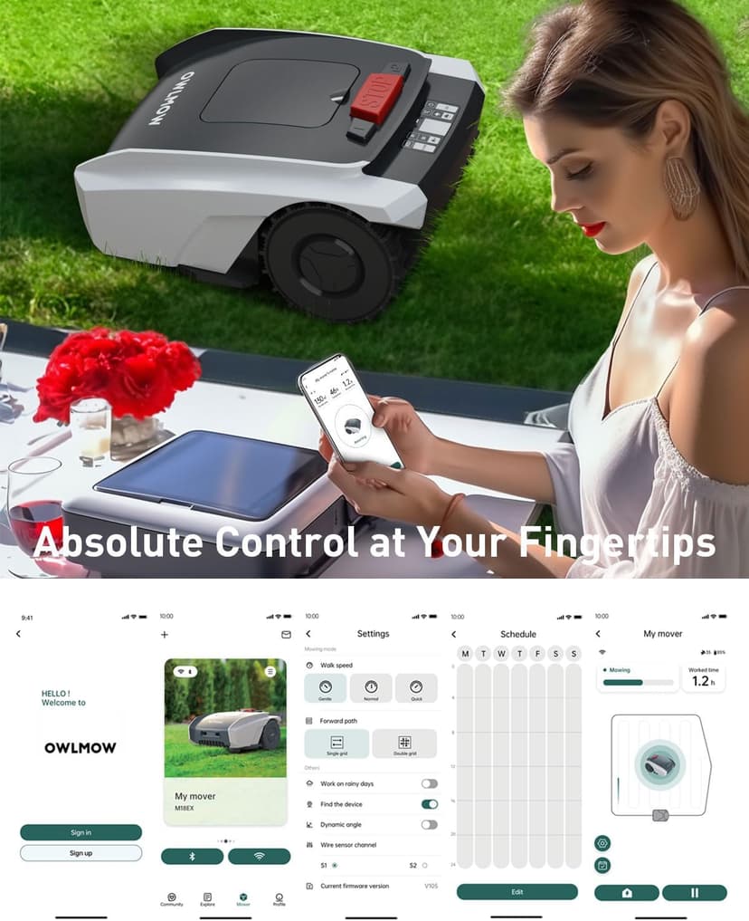 Robot Lawn Mower with GPS Navigation & 200m Boundary Wire, Mows Up to 1000qm per Day, Mowing Map & Schedule, Grid Shaped Mowing Path, Custom Mowing, GPS Anti-Theft, IPX5