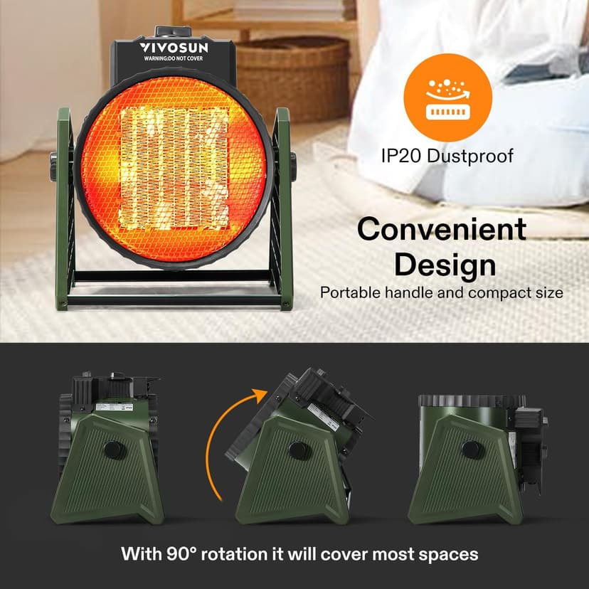 VIVOSUN Portable Greenhouse Heater, 1500W/750W Electric Heater, 3 Modes for Fast Heating, Overheat Protection, Dustproof Design for Grow Tents, Patios & Outdoors