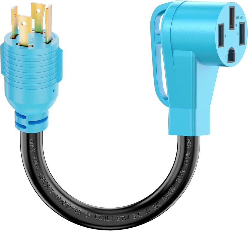 CircleCord 4 Prong 30 Amp to 50 Amp Generator to RV/EV Adapter Cord, NEMA L14-30P to 14-50R, Heavy Duty STW 10 AWG Suit for Tesla Model S/3/X/Y Charging or Generator to House and RV Trailer Camper