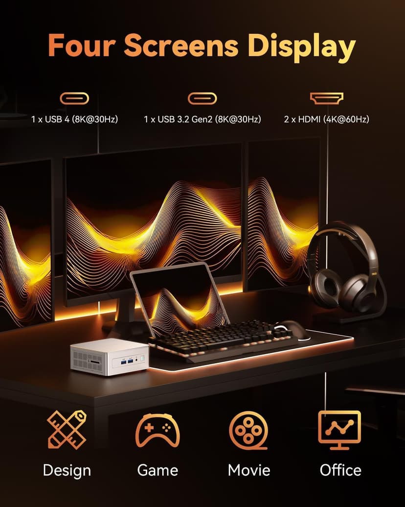 GEEKOM AE7 Mini PC AMD Ryzen 9 7940HS Mini Computers (up to 5.2GHz) 32GB DDR5 5600Mhz RAM 1TB M.2 2280 NVMe Gen4*4 SSD Mini Desktop Computer Windows 11 Pro AMD Radeon 780M/8K/WiFi6E/BT5.2/USB4.0