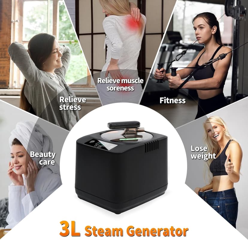 Portable Sauna Steamer Machine with Remote Control, 3L 1200W Upgrated Steam Generator for Sauna, 9 Levels, 120 MIN Timer, for Home Spa Sauna Accessories