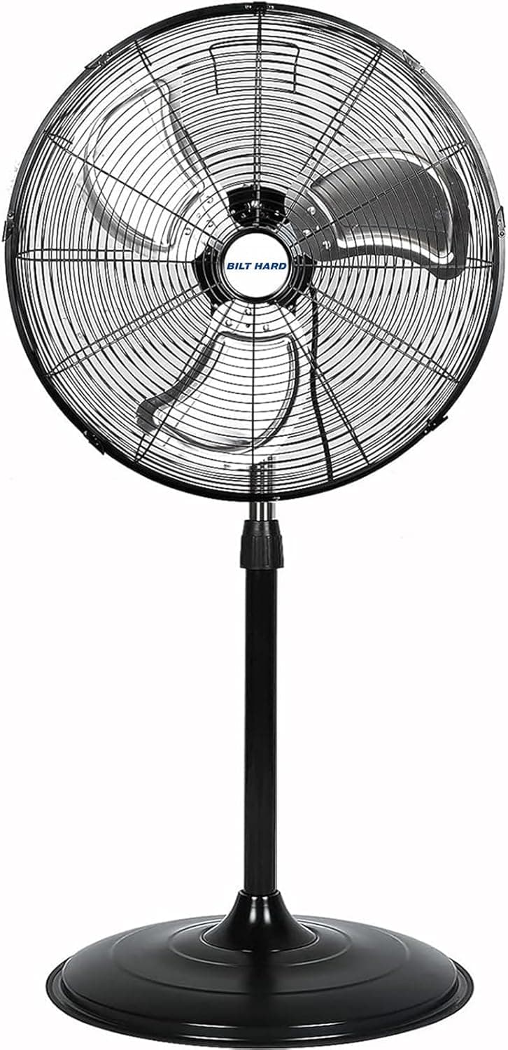 BILT HARD 5200 CFM 20" High-Velocity Industrial Pedestal Fan, 3-Speed Oscillating Stand Fan, Heavy Duty Metal Fan for Commercial, Warehouse, Garage Use
