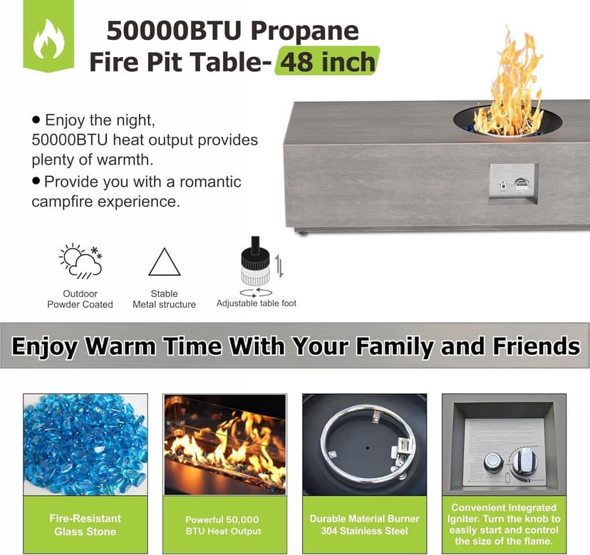 48" Propane Fire Pit for Backyard with Round Burner - 50,000 BTU Fire Pit Table with Lid, Rocks, Cover & Tank Storage - Outdoor Gas Fireplace for Patio and Deck (Grey, 48" Standard)